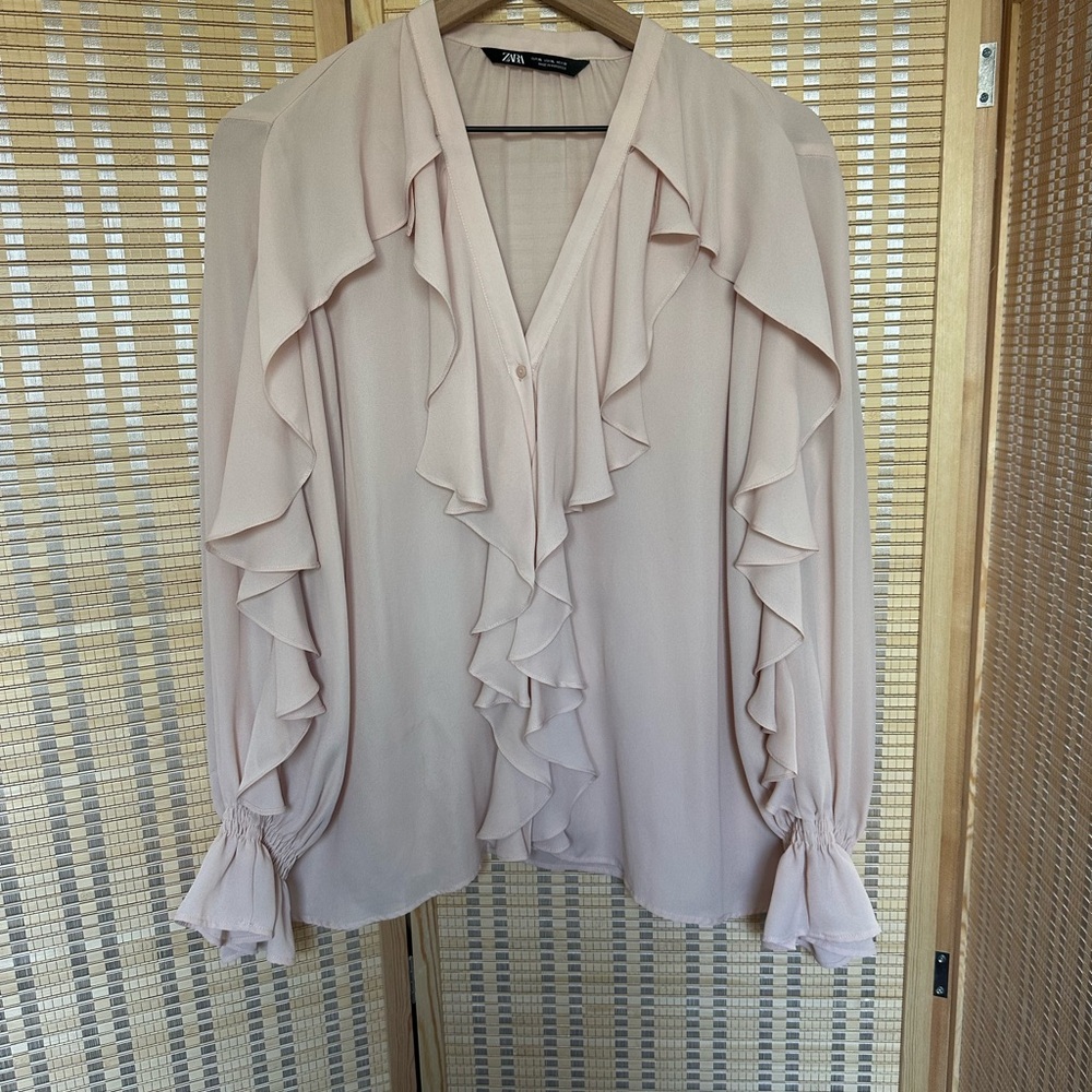Zara Women's Blush Ruffle Blouse